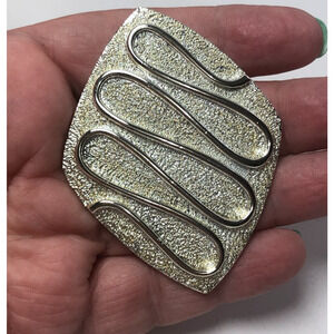 Sarah Coventry Large MCM Textured Mod Silver Tone Brooch Pin or Pendant Vintage